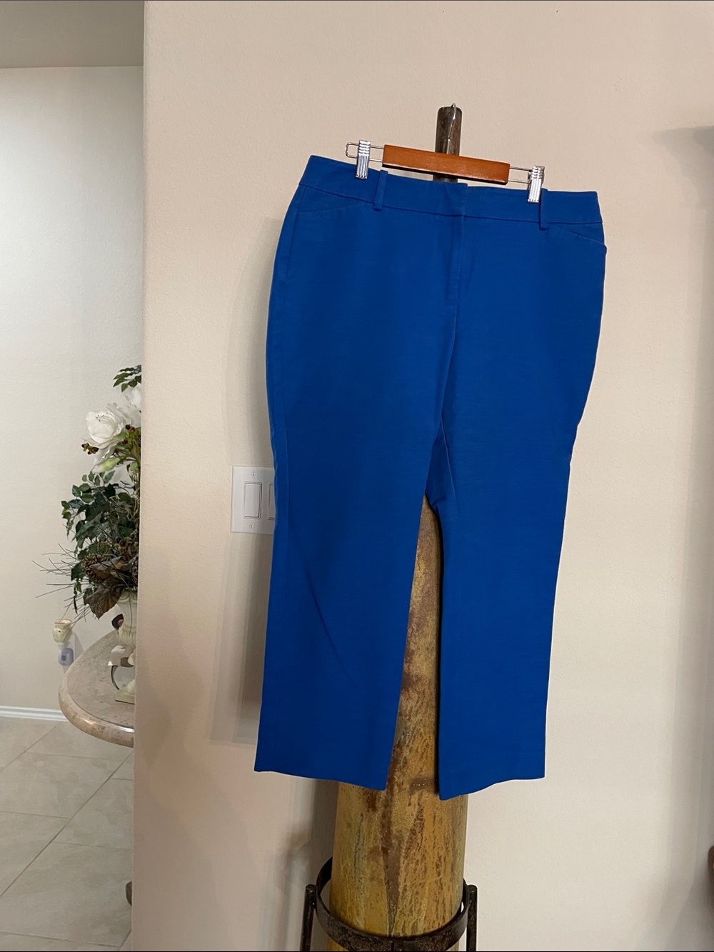 💙 Ann Taylor 12Petite Royal Blue double Hook-Front Ankle pants Textured Pockets